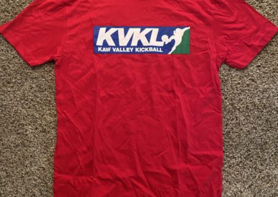 Red t-shirt with KVKL logo